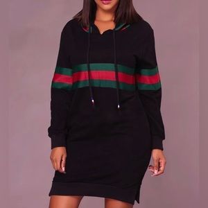 Cozy Striped Hooded Sweatshirt Dress